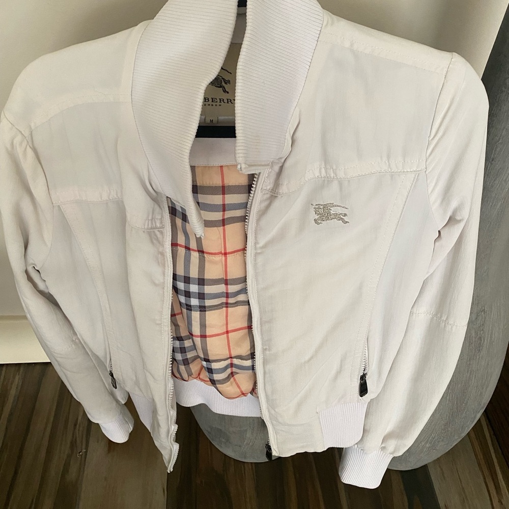 White Burberry bomber jacket coat